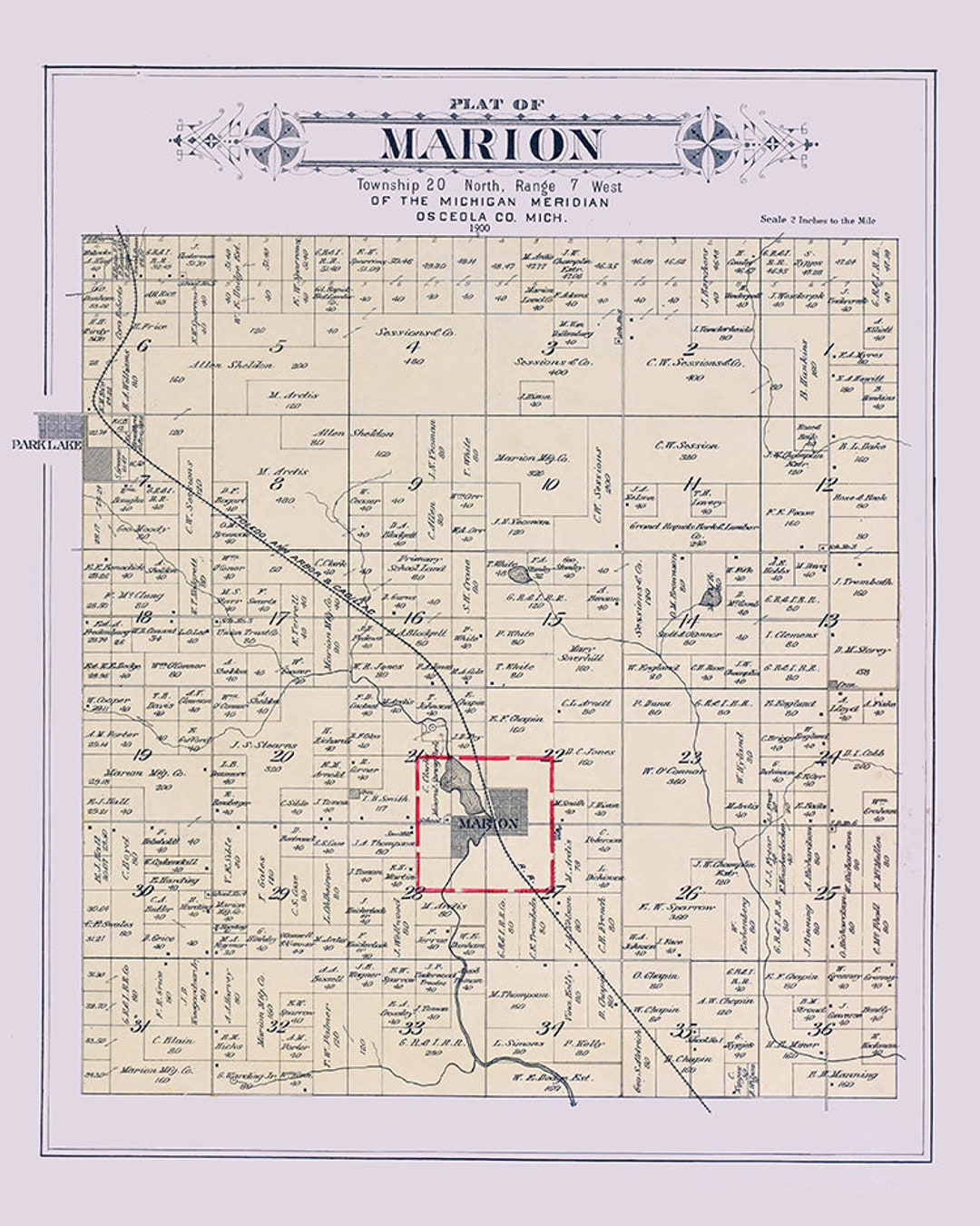 1900 Map of Marion Township Osceola County Michigan Etsy