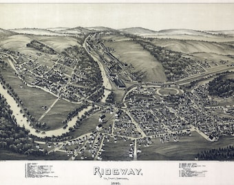 1895 Panoramic Map of Ridgway Elk County Pa