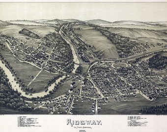 1895 Panoramic Map of Ridgway Elk County Pa