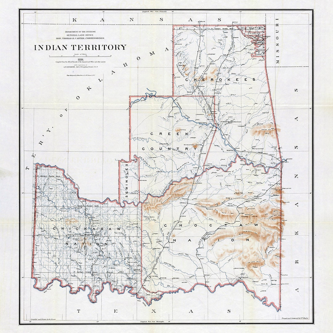 1891 Map of the Indian Territory and Oklahoma - Etsy
