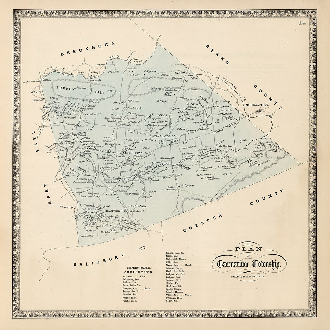 1864 Map of Caernarvon Township Lancaster County Pennsylvania Etsy