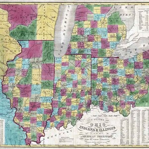 1836 - Karte von Ohio Indiana Illinois zeichnet sich durch sein Gebiet aus