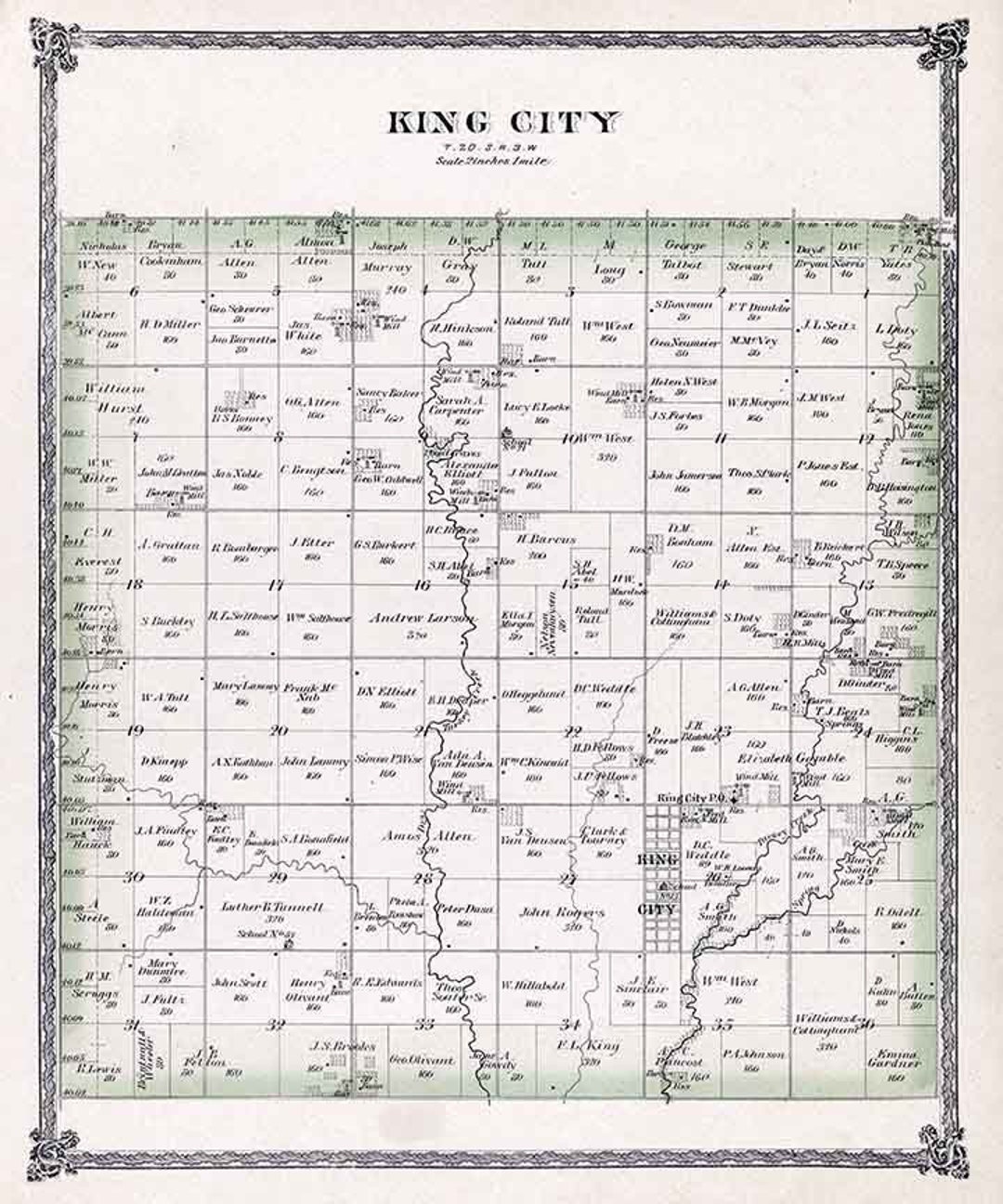 1884 Map of King City Township Mcpherson County Kansas Etsy