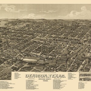 1886 Panorama-Karte von Denison Grayson County Texas