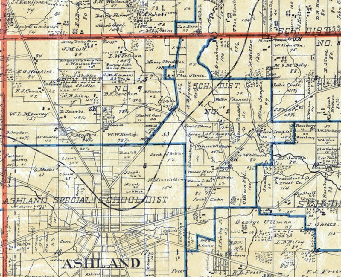 1897 Farm Line Map of Ashland County Ohio Loudenville Ashland Etsy