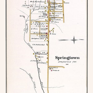 1891 Town Map of Springtown Bucks County Pennsylvania