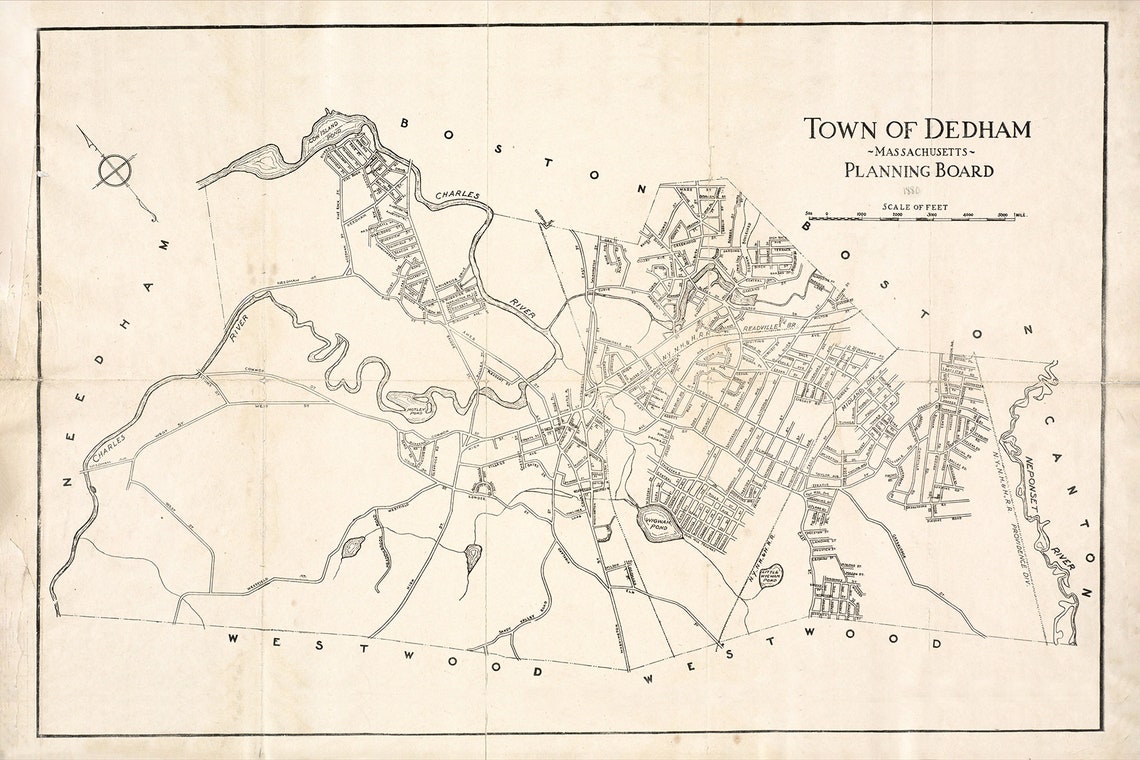 Dedham County 1880 Town Map of Dedham Norfolk County Massachusetts - Etsy