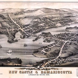 1878 Panoramakarte von New Castle und Damariscotta Maine
