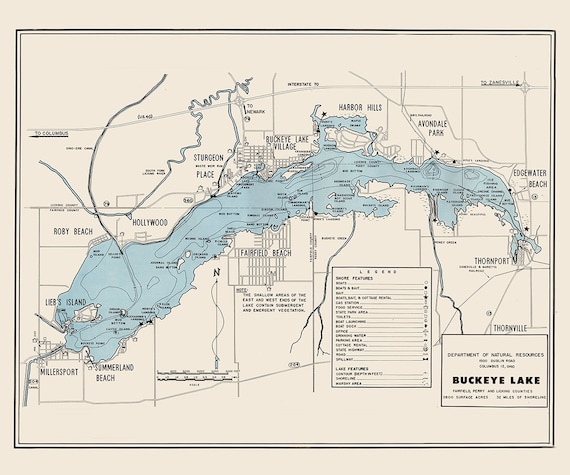 Map Of Buckeye Lake 1960 Map Of Buckeye Lake Fairfield Perry And Licking County | Etsy India