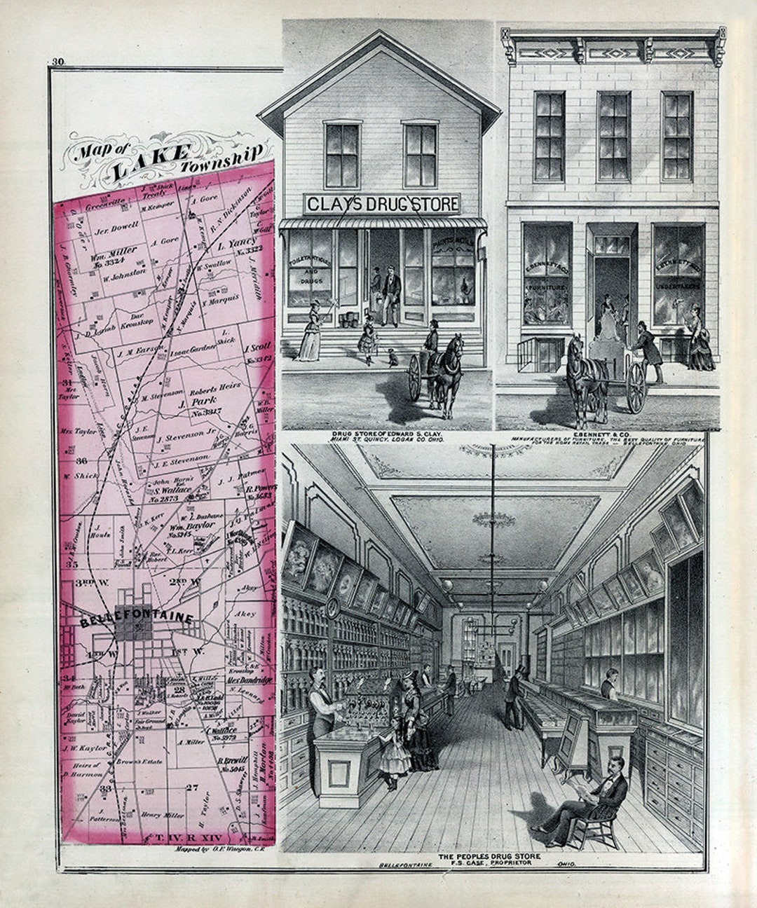 1875 Map of Lake Township Logan County Ohio - Etsy