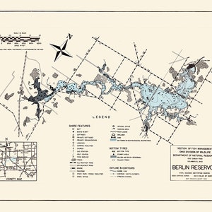 1959 Map of Berlin Lake Reservoir Stark Mahoning and Portage County Ohio