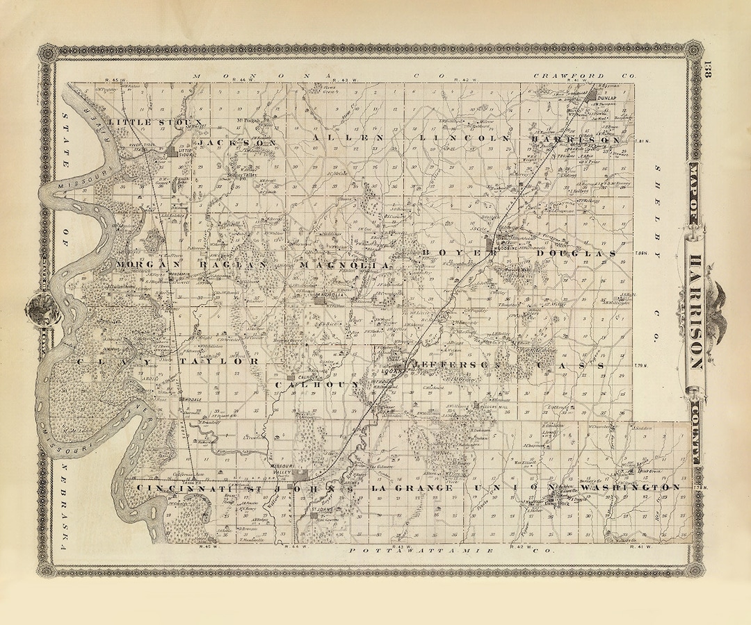 1875 Map of Harrison County Iowa Etsy