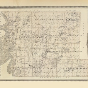 May include: A vintage map of Harrison County, Iowa, showing the county's townships and roads. The map is printed in black and white and includes the text "Map of Harrison County".