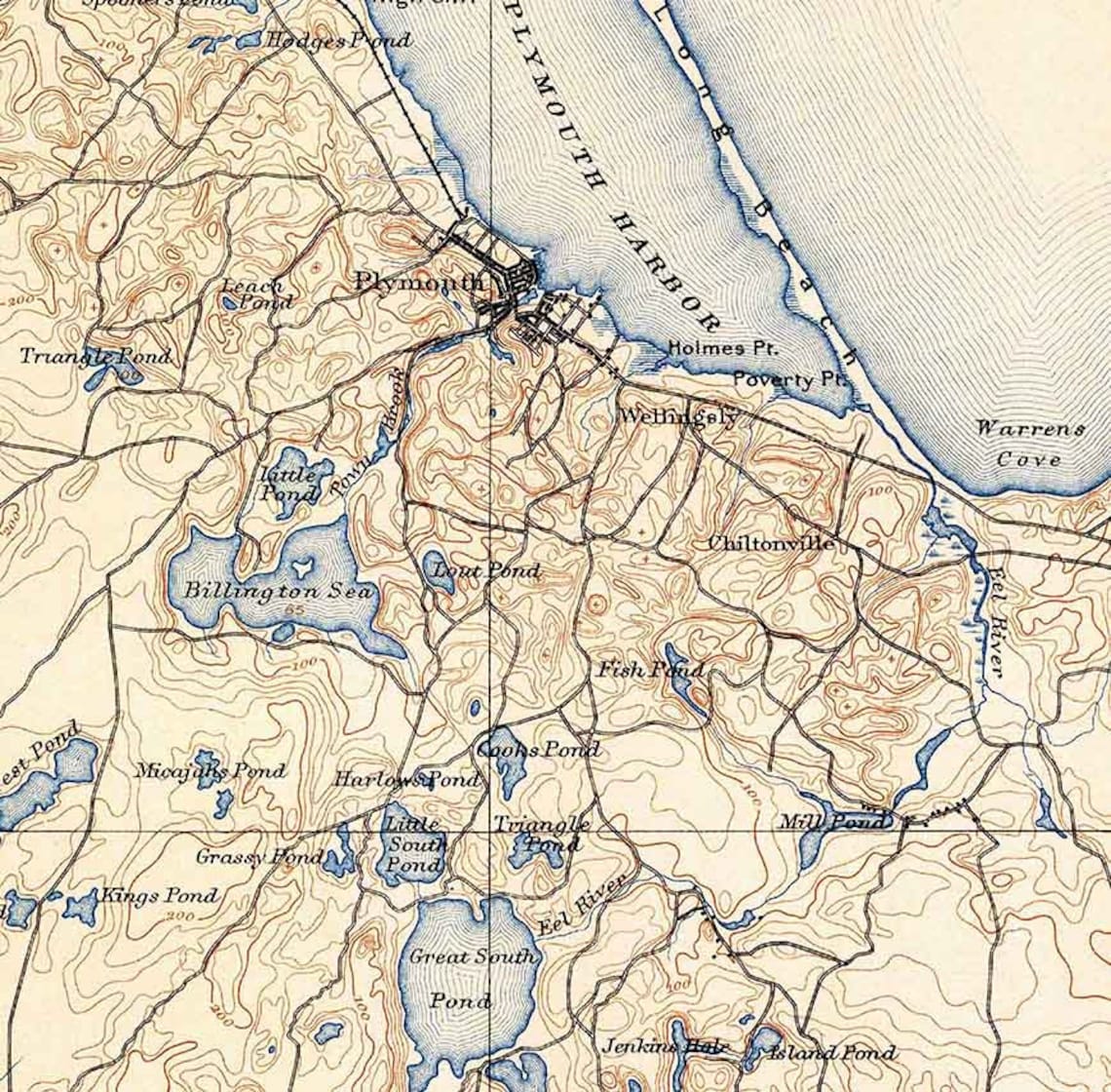 1889 Topo Map of Plymouth Massachusetts Quadrangle Etsy