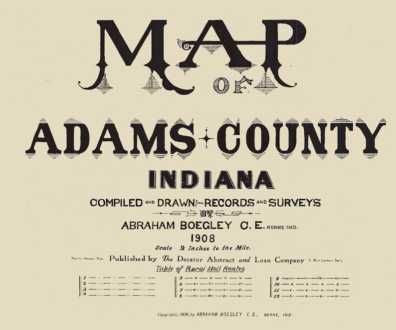 1908 Farm Line Map of Adams County Indiana - Etsy