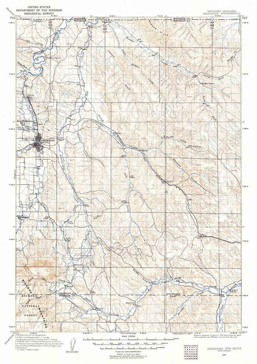 1909 Topo Map of Sheridan Wyoming - Etsy
