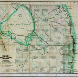 1923 Carte du comté de Palm Beach en Floride, lac Okeechobee