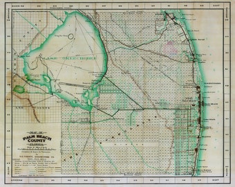 1923 Map of Palm Beach County Florida Lake Okeechobee