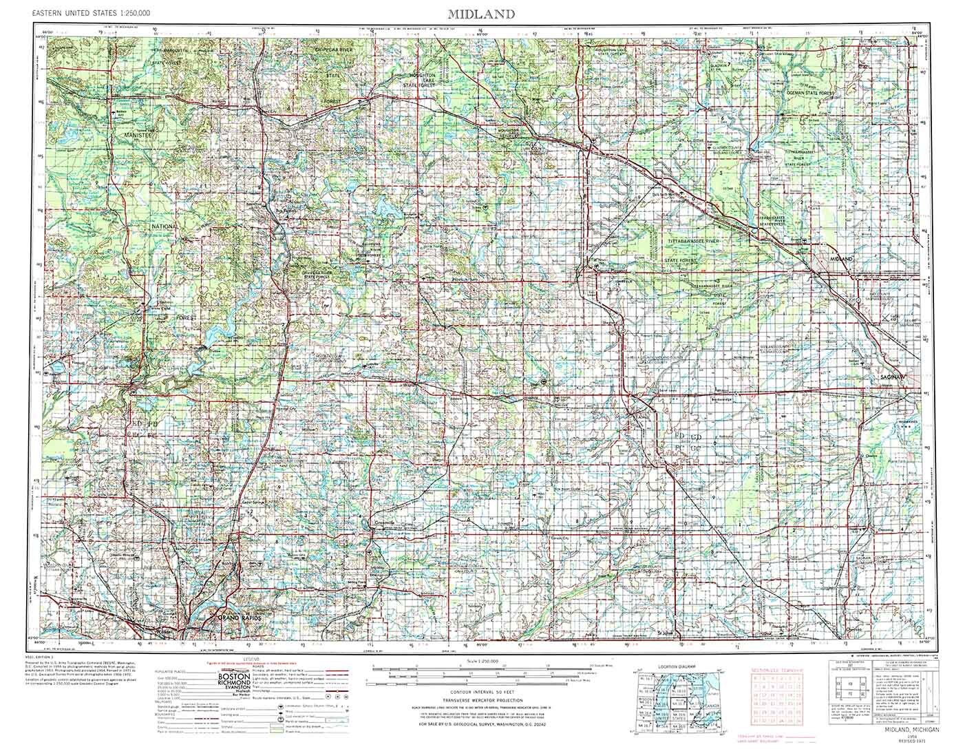 Map Of Midland Michigan 1954 Topo Map Of Midland Michigan Manistee National Forest | Etsy Uk