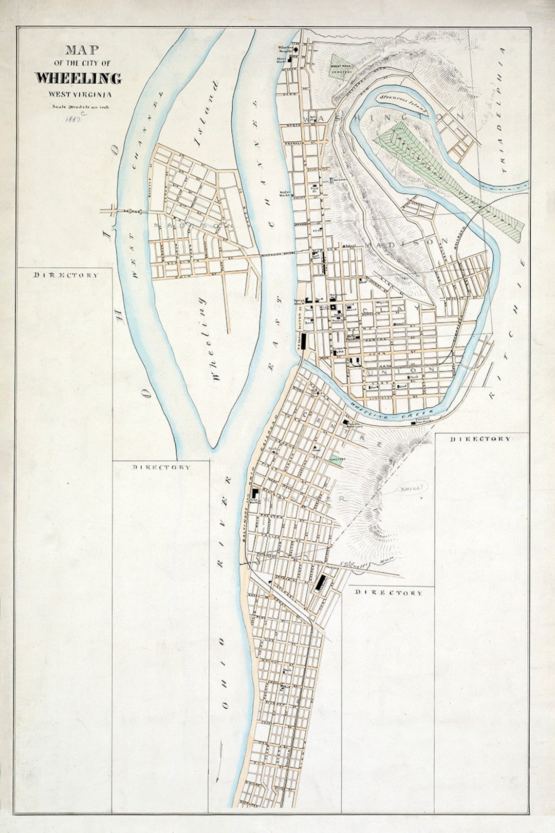1889 Map of Wheeling West Virginia Etsy
