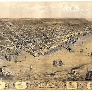 1868 Panoramakarte von Muskegon garchigan