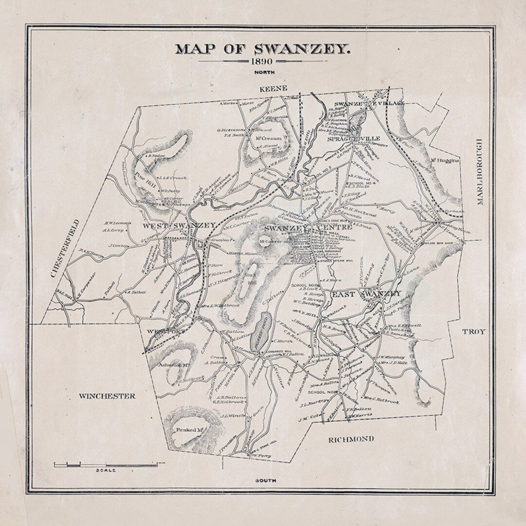 1890 Map of Swanzey New Hampshire Etsy