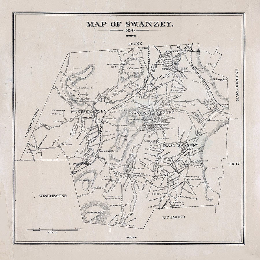 1890 Map of Swanzey New Hampshire
