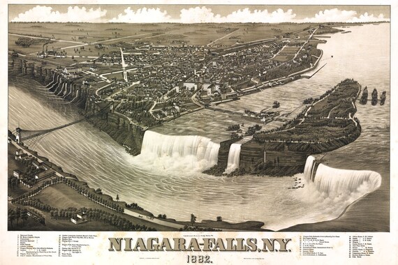 1882 Panoramic Map of Niagara Falls New York | Etsy