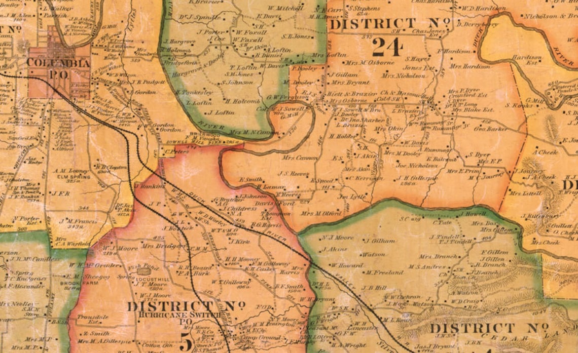 1878 Map of Maury County Tennessee Columbia Etsy