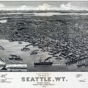 1884 Luftbild Panoramische Karte von Seattle Washington