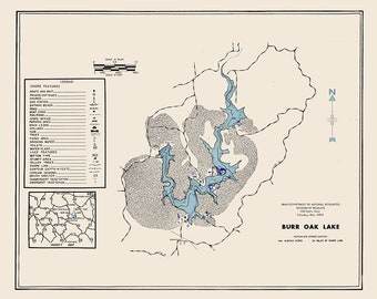 1960 Map of Burr Oak Lake Morgan and Athens County Ohio