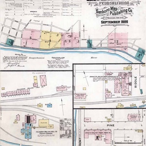 1886 Plan de la ville de Marietta, comté de Lancaster, Pennsylvanie