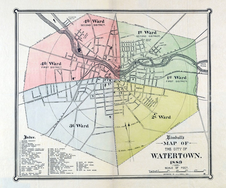 1889 Map of Watertown New York - Etsy - City Of Watertown New York
