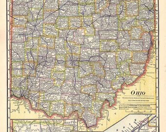 1911年オハイオ州の地図 シンシナティ エリー湖 ハミルトン郡