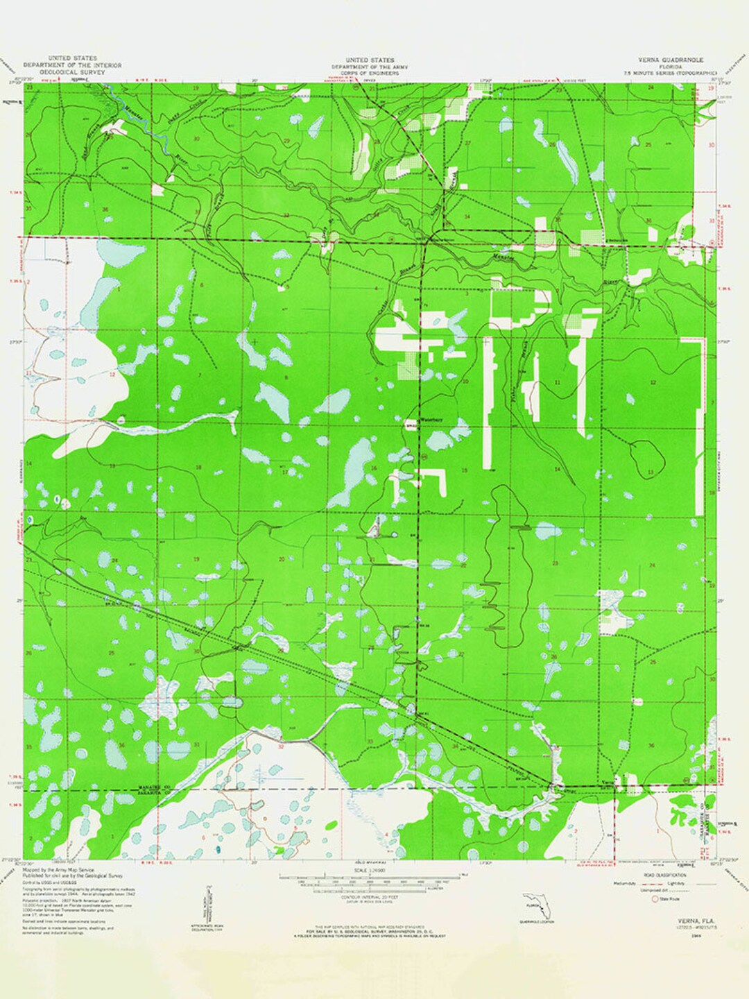 1944 Topo Map of Verna Florida Quad Manatee County Etsy