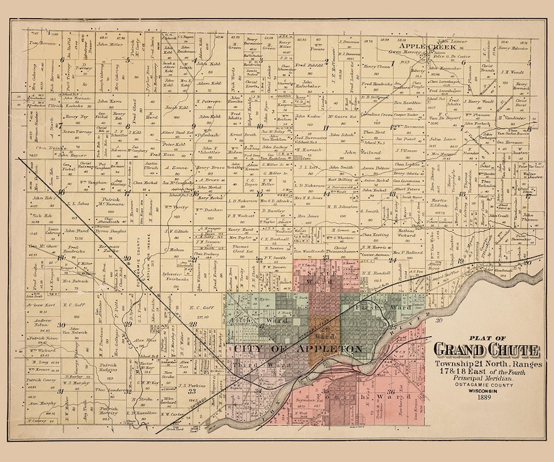 1889 Map of Grand Chute Township Outagamie County Wisconsin Etsy