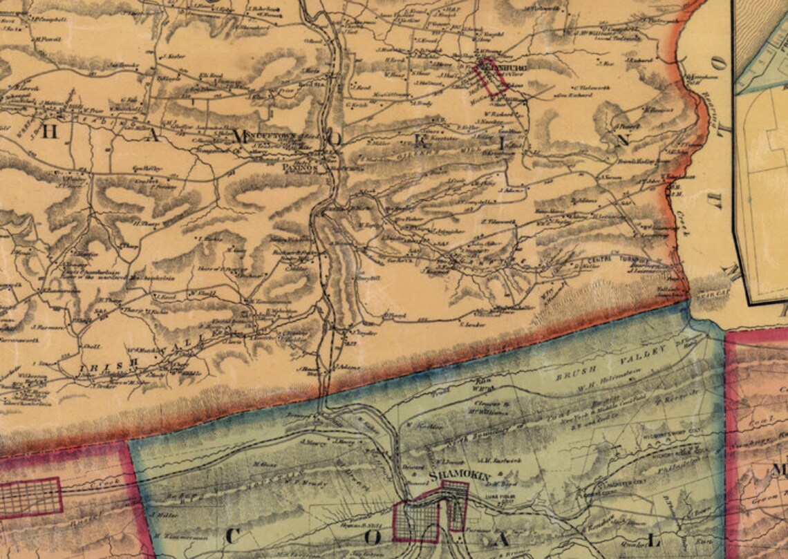1874 map of northumberland county pa from actual surveys etsy