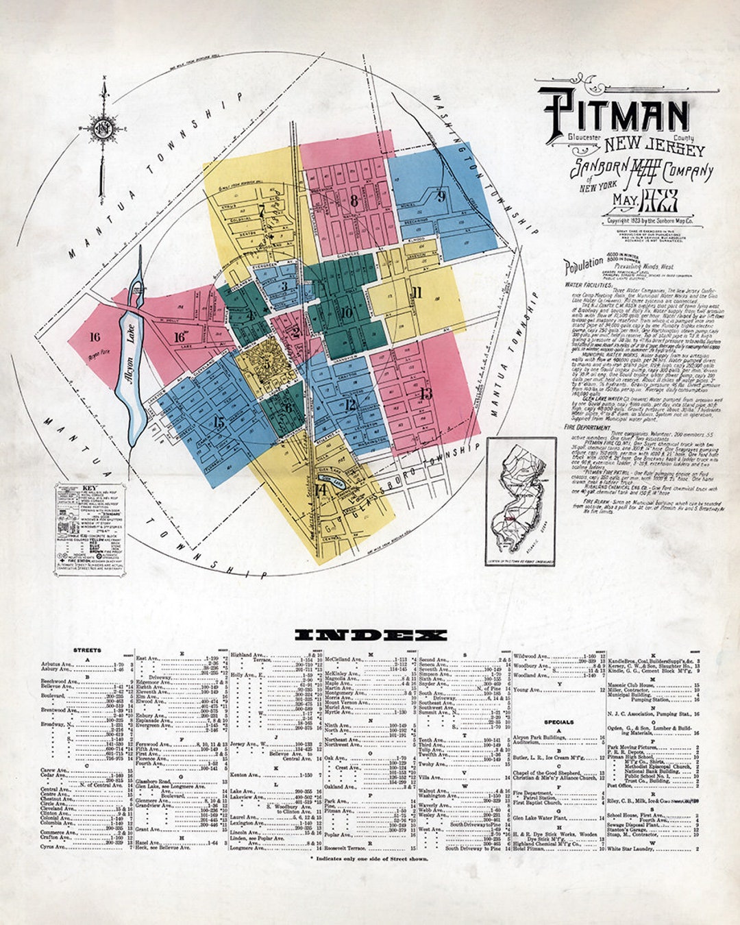 1923 Town Map of Pitman New Jersey Etsy