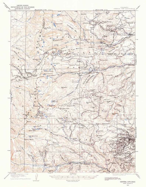 1910 Topo Map of Central City Colorado Etsy