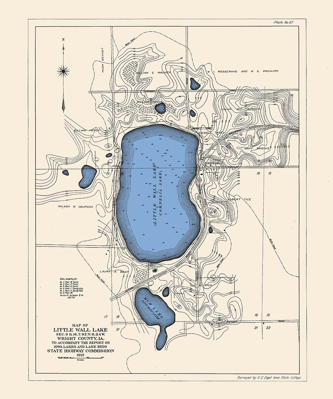 1915 Map of Little Wall Lake & Mud Lake Wright County Iowa Etsy