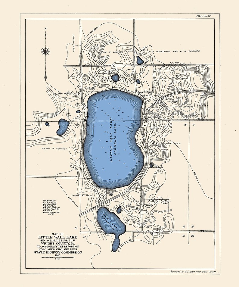 1915 Map of Little Wall Lake & Mud Lake Wright County Iowa Etsy