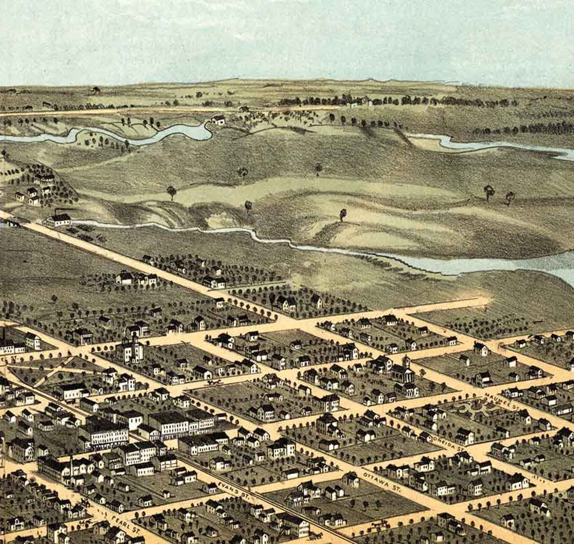 1868 Panoramic Map of Tecumseh Lenawee County Michigan Etsy