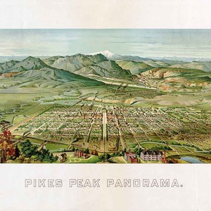1890 Panorama-Karte von Pikes Peak Colorado - Colorado Springs