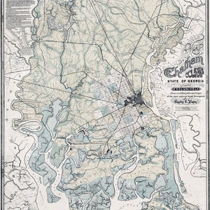 1875 Plan du comté de Chatham Reproduction de la savane de Géorgie