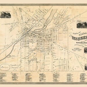 1871 Map of Waukesha Wisconsin