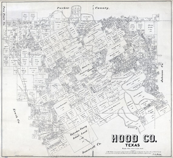 1879 Map of Hood County Texas Etsy