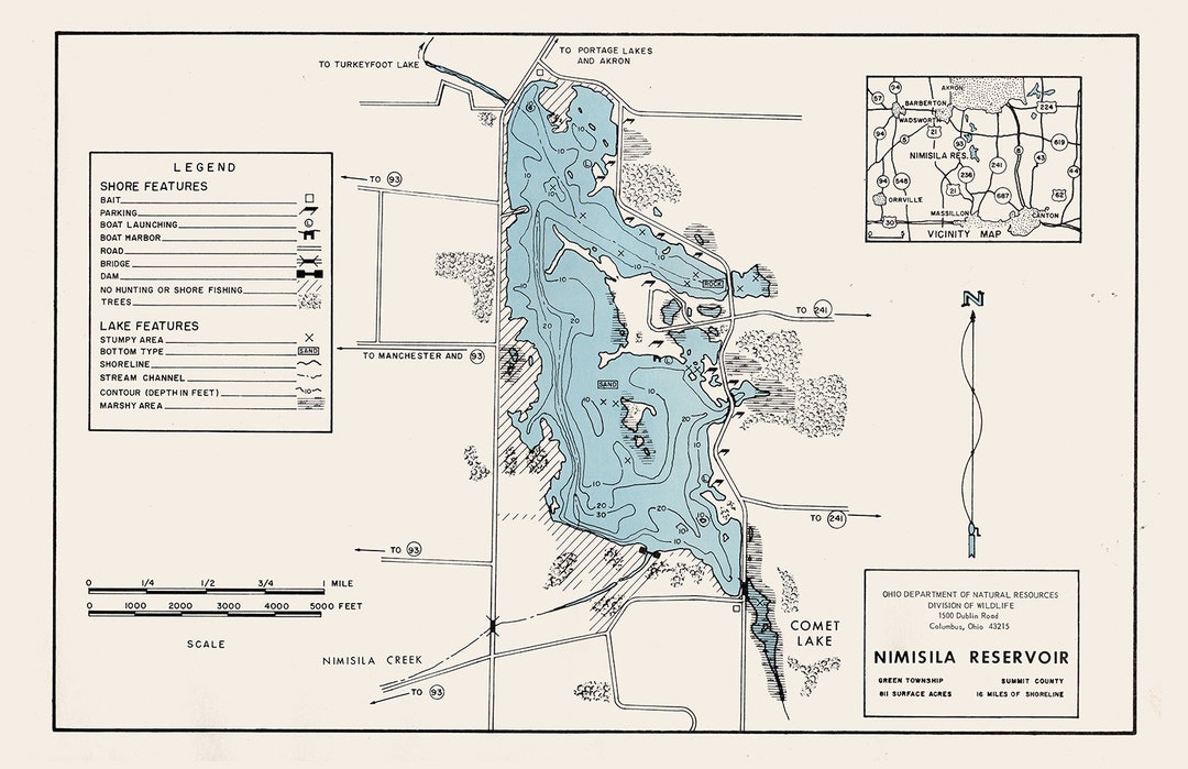 1961 Map of Nimisila Reservoir Summit County Ohio Etsy
