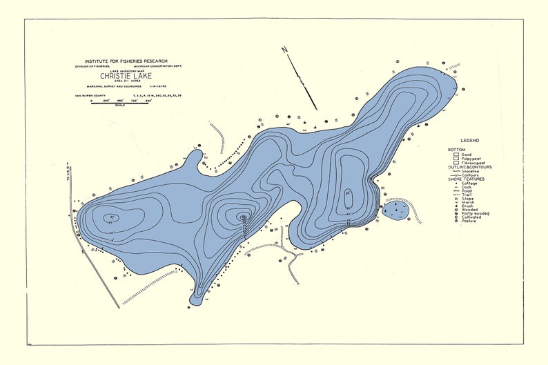 1940 Map of Christie Lake Van Buren County Michigan Etsy
