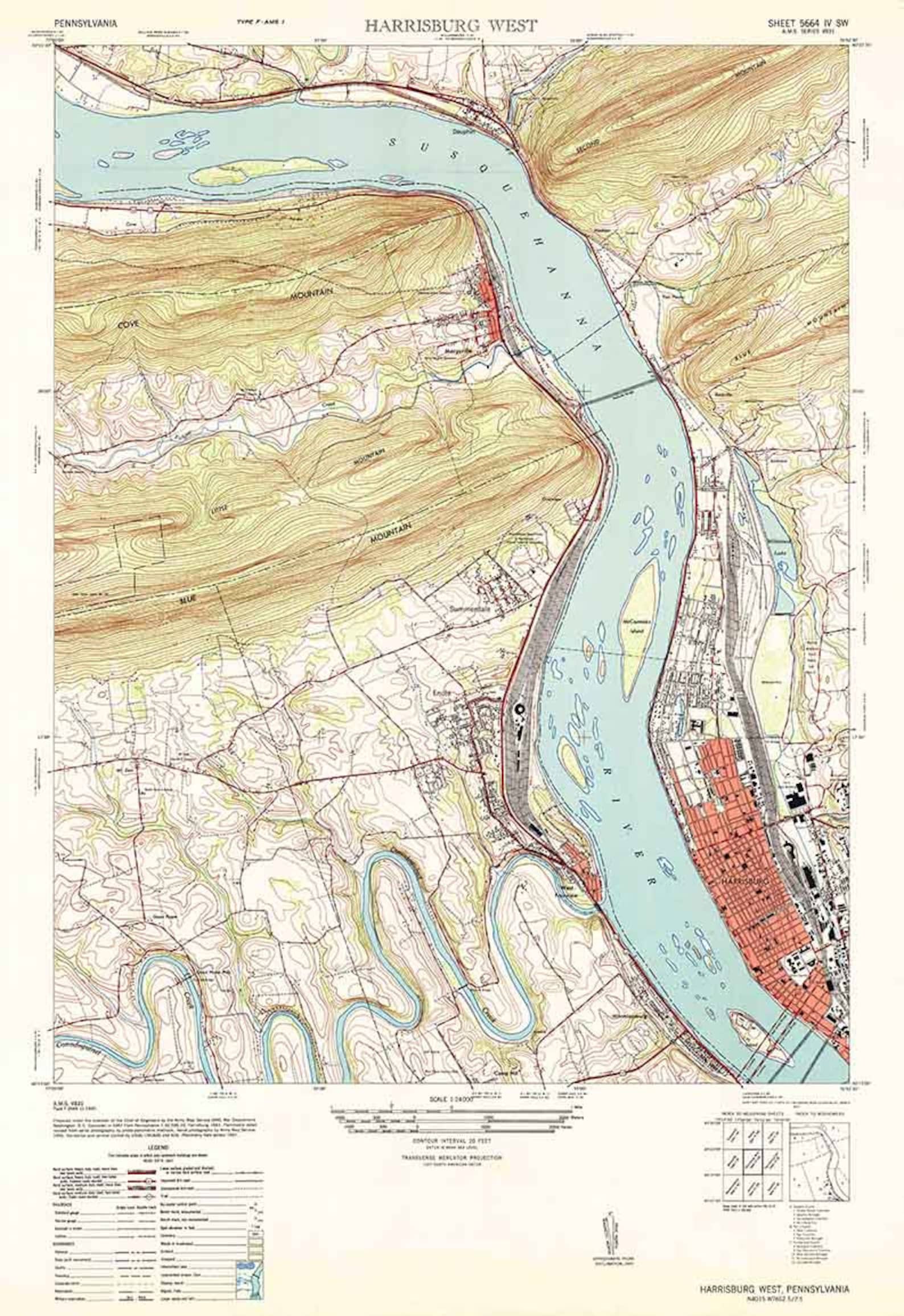 1947 Topo Map of Harrisburg Pennsylvania Summerdale Etsy