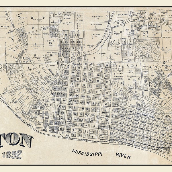 1892 Town Map of Alton Madison County Illinois